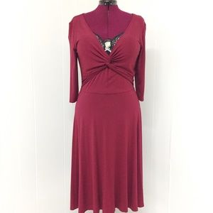 L VENUS Wine Red Long Stretchy Wrap Dress